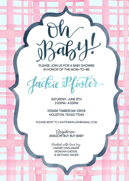 blue and pink baby shower invitation