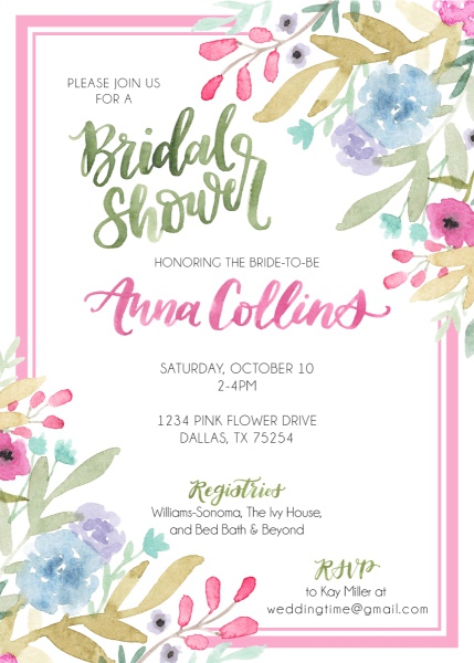 pink and green floral baby shower invitation