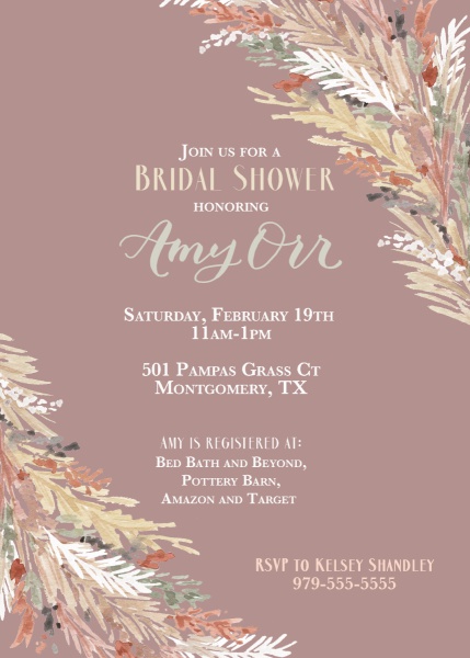 Pampas Grass themed bridal shower invitiation