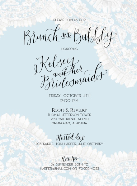 Blue  and white lace themed bridal shower invitation