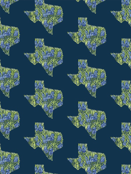 rows of bluebonnets in the shape of Texas